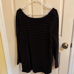 Talbots purple and Gray Striped Long Sleeve Top.
